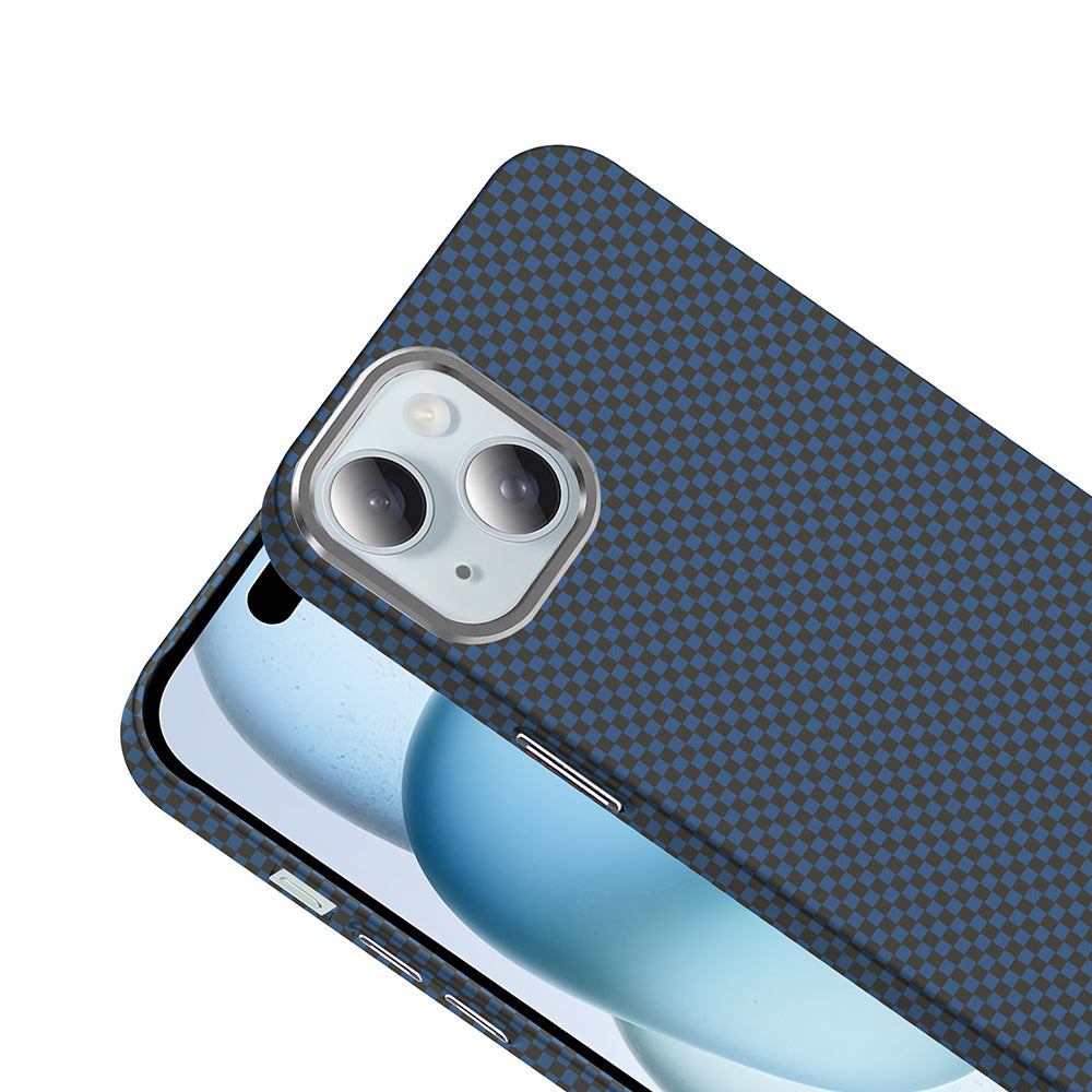 Apple iPhone 15 Kılıf M-safe Şarj Özellikli Karbon Fiber Görünümlü Zore Gros Kapak Siyah-Lacivert