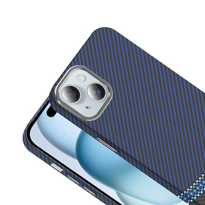 Apple iPhone 15 Kılıf M-safe Şarj Özellikli Karbon Fiber Görünümlü Zore Gros Kapak Siyah-Lacivert