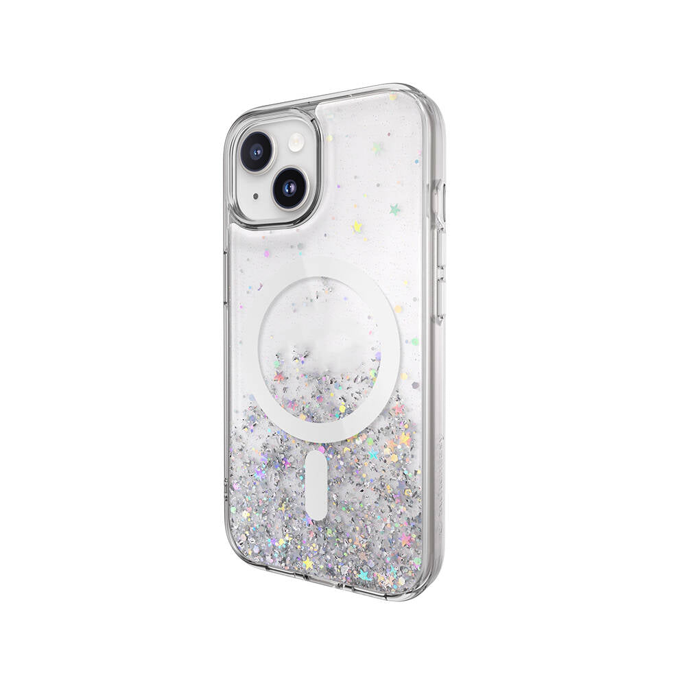 Apple iPhone 15 Kılıf M-safe Şarj Özellikli Parlayan Simli Şeffaf Lisanslı Switcheasy Starfield-M Kapak Renksiz