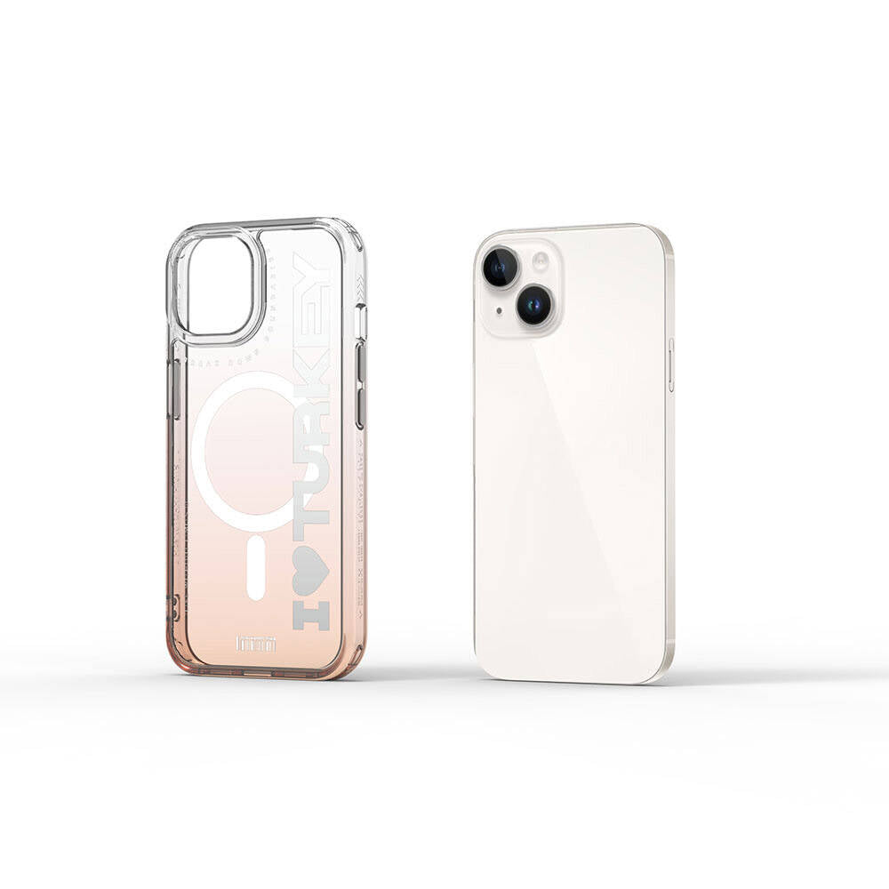 Apple iPhone 15 Case M-safe Charging Feature Transparent Color Transition Wiwu Turkey C Series Cover Orange 