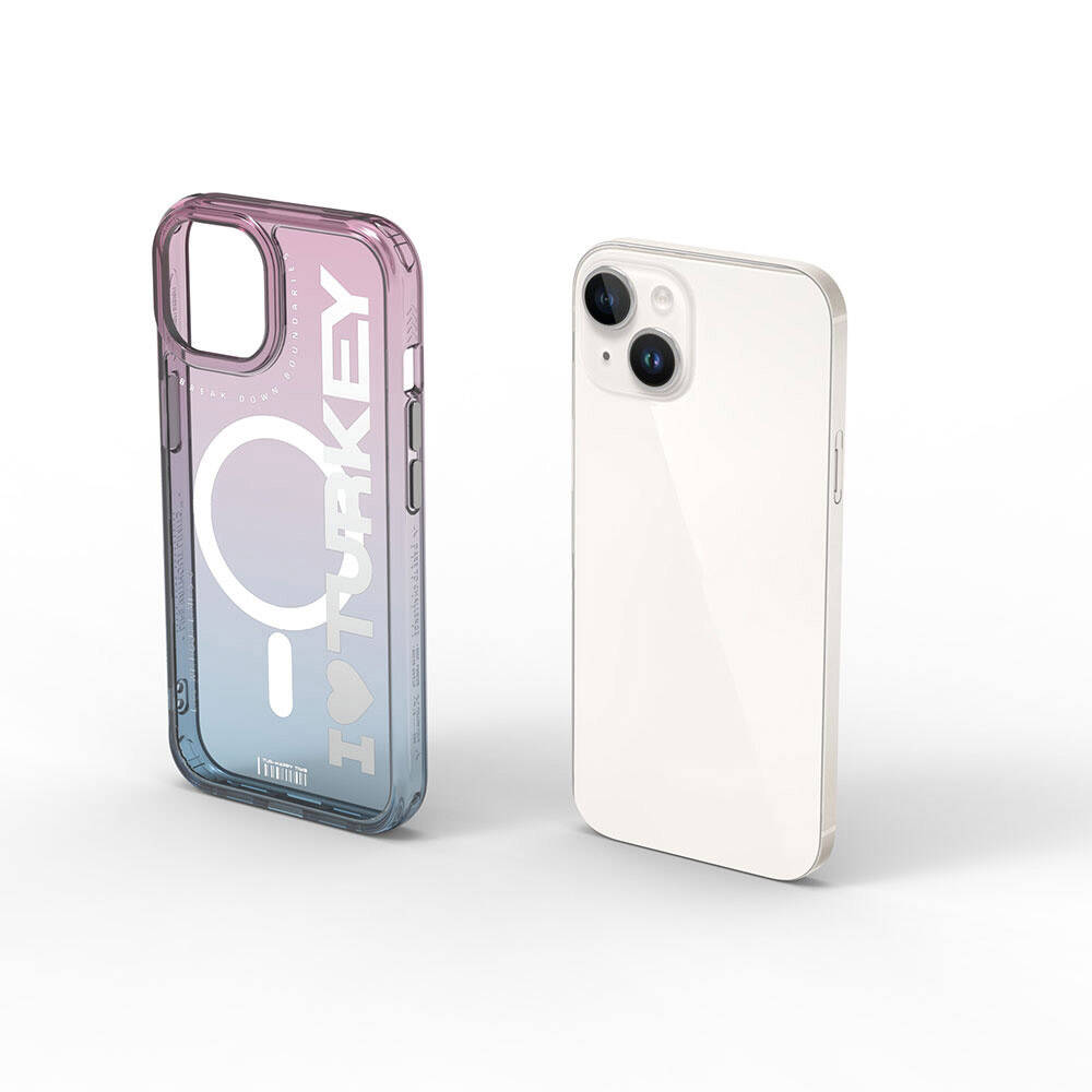 Apple iPhone 15 Case M-safe Charging Feature Transparent Color Transition Wiwu Turkey C Series Cover Orange 