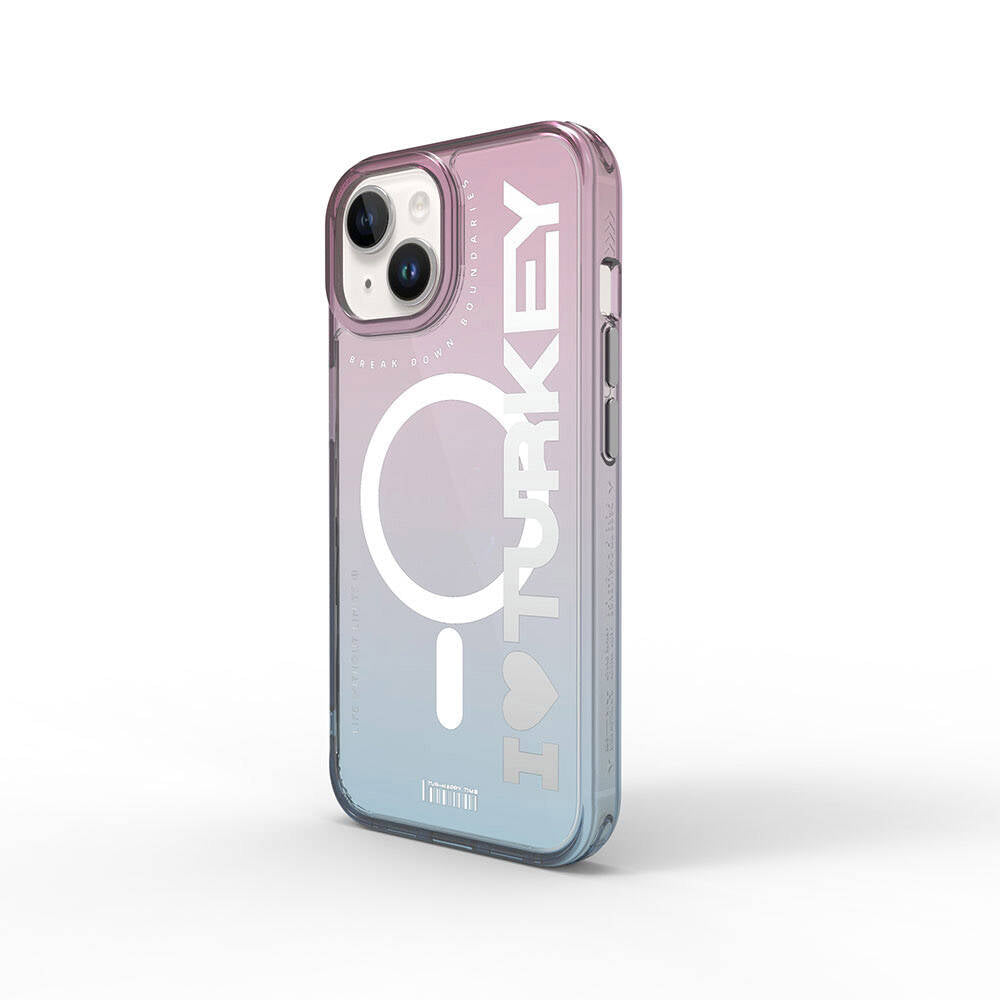 Apple iPhone 15 Case M-safe Charging Feature Transparent Color Transition Wiwu Turkey C Series Cover Orange 