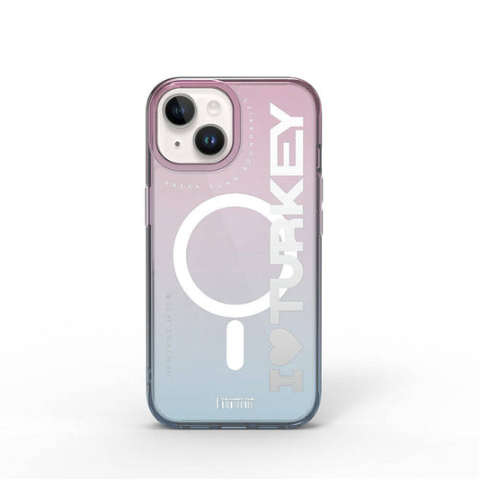 Apple iPhone 15 Case M-safe Charging Feature Transparent Color Transition Wiwu Turkey C Series Cover Blue 