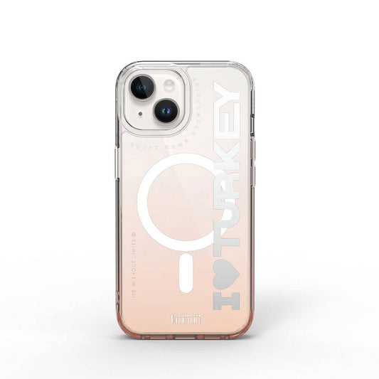 Apple iPhone 15 Case M-safe Charging Feature Transparent Color Transition Wiwu Turkey C Series Cover Orange 