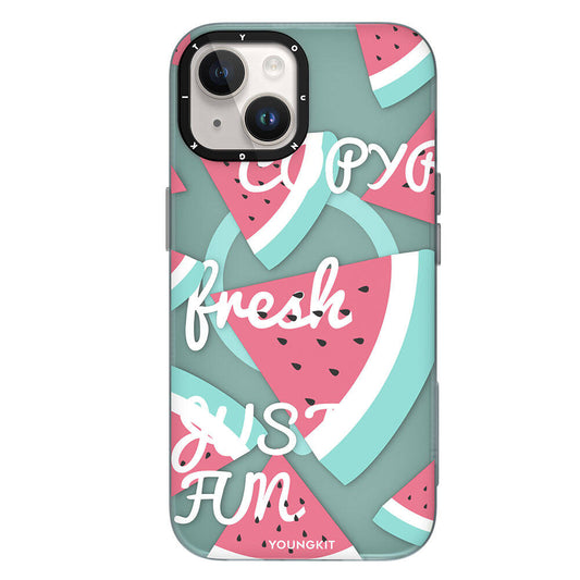 Apple iPhone 15 Case with M-safe Charging Feature, Summer Fruit Pattern, Youngkit Fruity Flavor Series Cover, Turquoise 