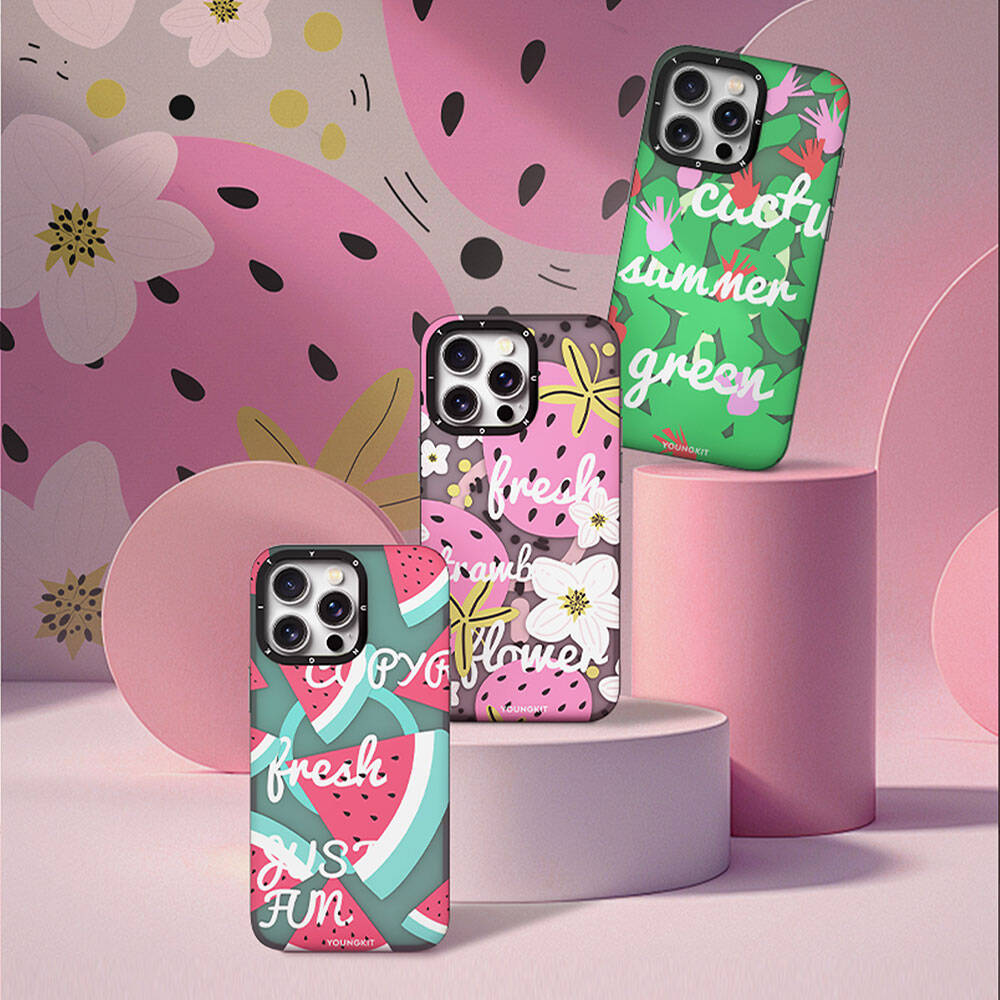Apple iPhone 15 Case with M-safe Charging Feature, Summer Fruit Pattern, Youngkit Fruity Flavor Series Cover, Turquoise 