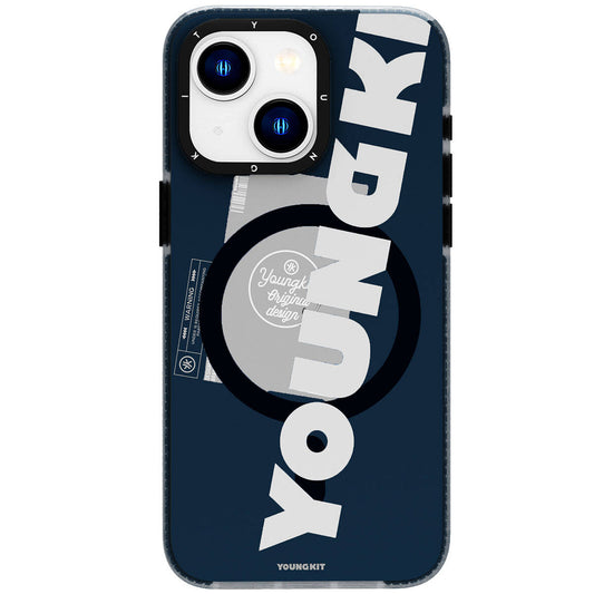 Apple iPhone 15 Case M-safe Charging Feature Youngkit Binfen Series Text Themed Cover Blue 
