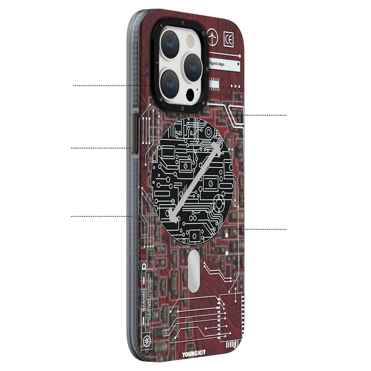 Apple iPhone 15 Case M-safe Charging Feature YoungKit Technology Series Cover Red 