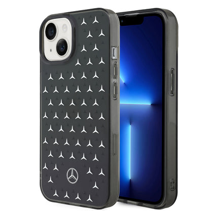 Apple iPhone 15 Kılıf Mercedes Benz Çift Katmanlı Yıldız Desenli Dizayn Kapak Siyah-Mavi
