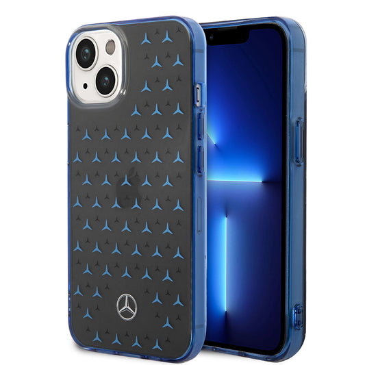 Apple iPhone 15 Kılıf Mercedes Benz Çift Katmanlı Yıldız Desenli Dizayn Kapak Siyah-Mavi