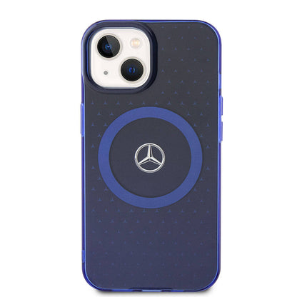Apple iPhone 15 Kılıf Mercedes Benz Orjinal Lisanslı M-safe Şarj Özellikli Çift Katmanlı Mavi Yıldız Desenli Kapak Mavi