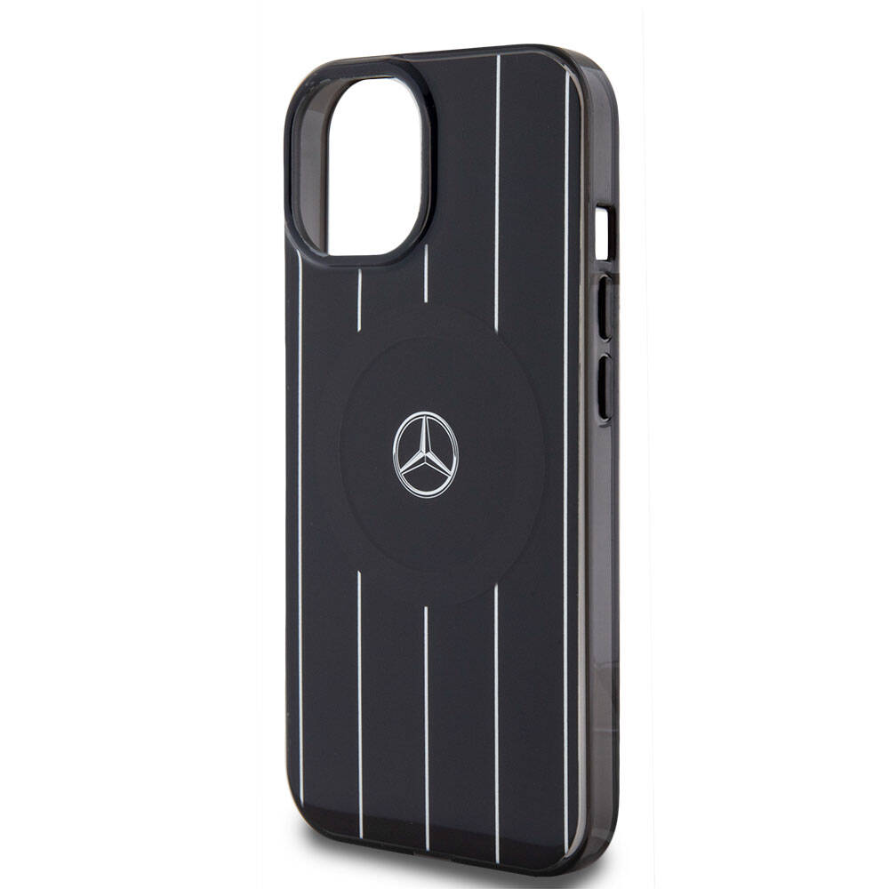 Apple iPhone 15 Kılıf Mercedes Benz Orjinal Lisanslı M-safe Şarj Özellikli Çift Katmanlı Paralel Çizgi Desenli Kapak Beyaz