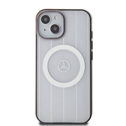 Apple iPhone 15 Kılıf Mercedes Benz Orjinal Lisanslı M-safe Şarj Özellikli Çift Katmanlı Paralel Çizgi Desenli Kapak Siyah