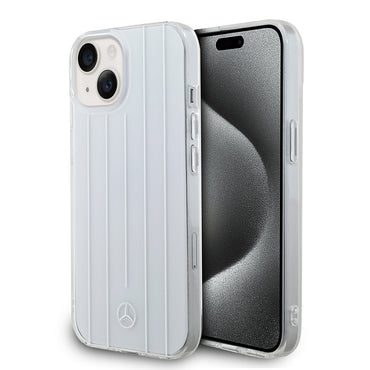Apple iPhone 15 Kılıf Mercedes Benz Orjinal Lisanslı New Urban 3 IML Baskılı Paralel Çizgi Desenli Kapak Beyaz