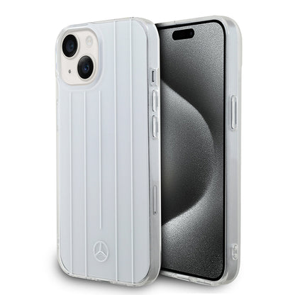 Apple iPhone 15 Kılıf Mercedes Benz Orjinal Lisanslı New Urban 3 IML Baskılı Paralel Çizgi Desenli Kapak Beyaz