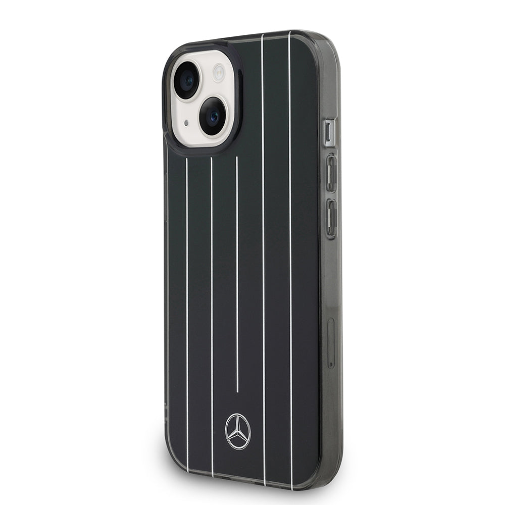 Apple iPhone 15 Kılıf Mercedes Benz Orjinal Lisanslı New Urban 3 IML Baskılı Paralel Çizgi Desenli Kapak Siyah
