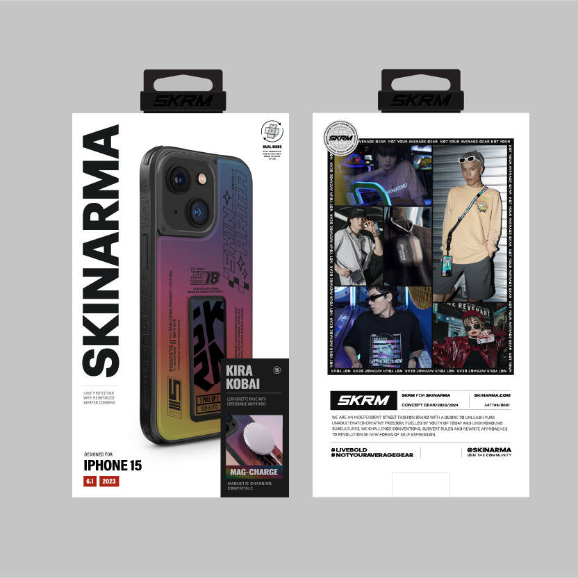 Apple iPhone 15 Kılıf SkinArma Holografik Tasarımlı Standlı Deri Görünümlü Kira Kobai Kapak Colorful