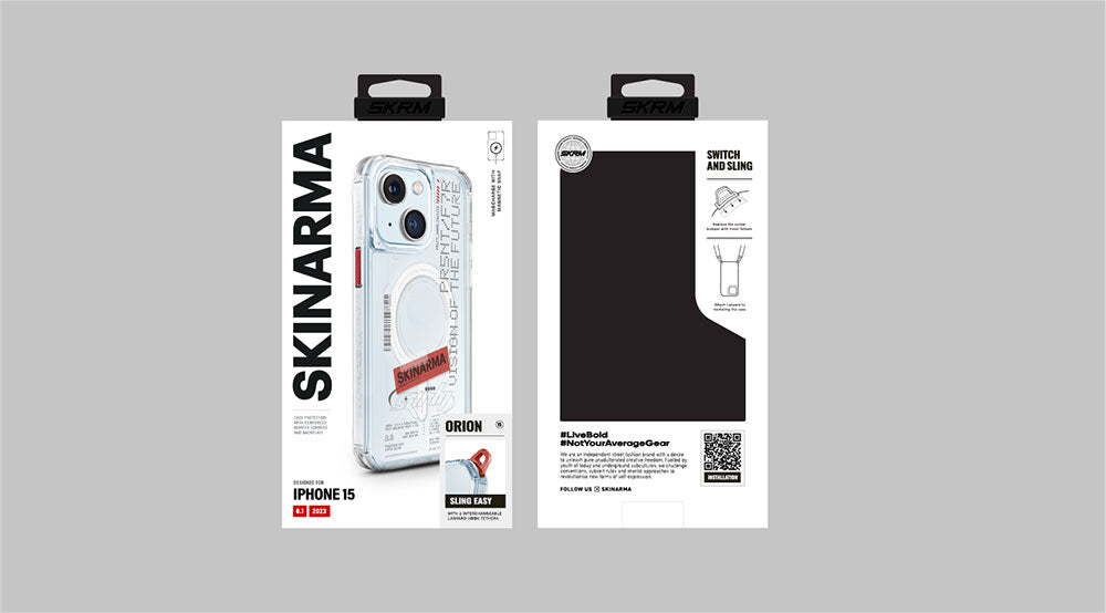 Apple iPhone 15 Case SkinArma M-safe Charging Feature Text Patterned Airbag Design Orion Cover Black 