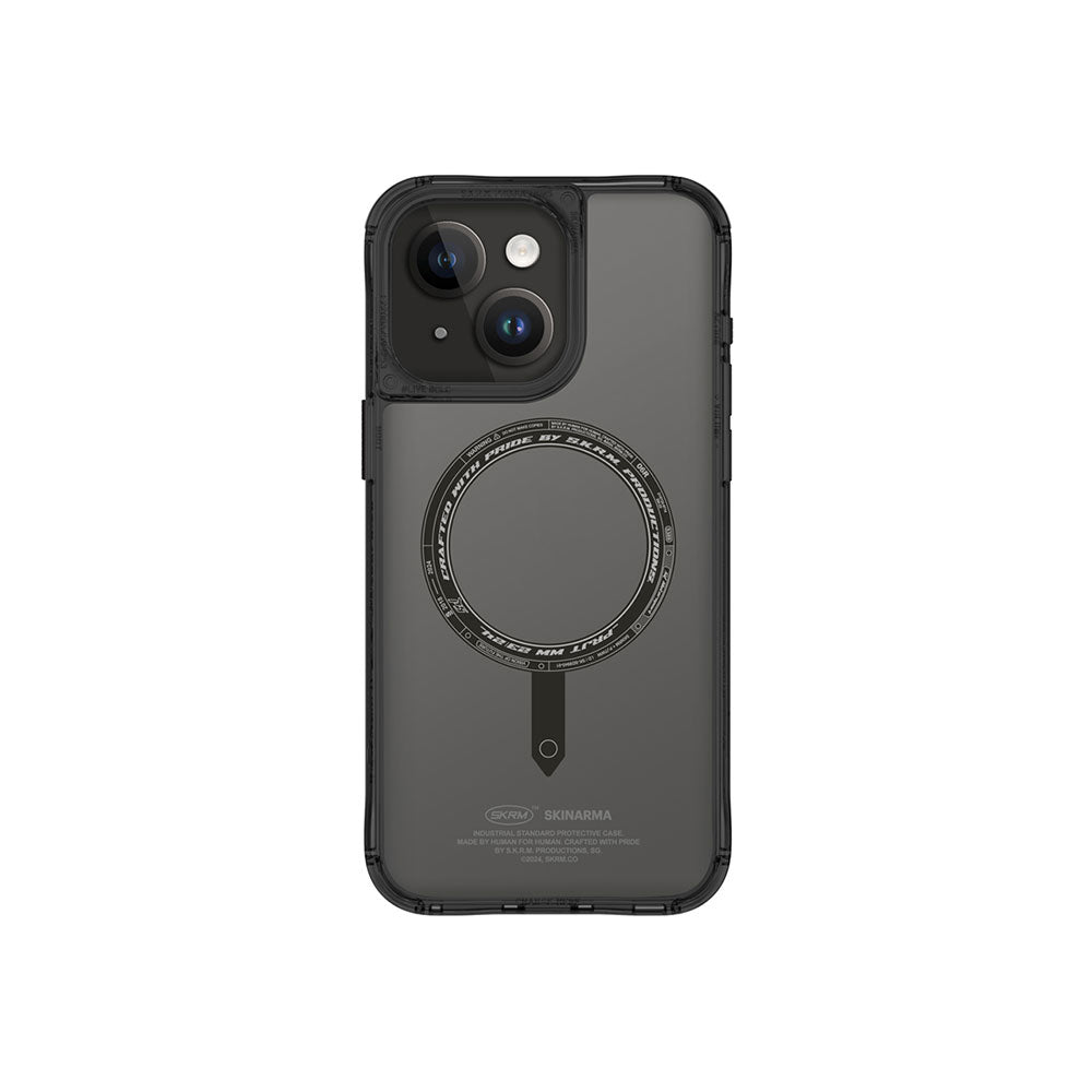 Apple iPhone 15 Case SkinArma Transparent Airbag Design M-safe Charging Feature Saido Cover Black