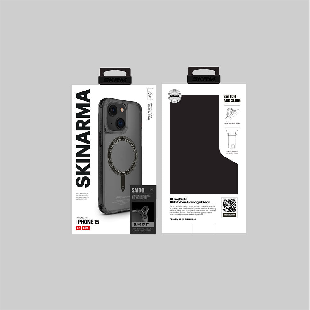 Apple iPhone 15 Case SkinArma Transparent Airbag Design M-safe Charging Feature Saido Cover Light Green