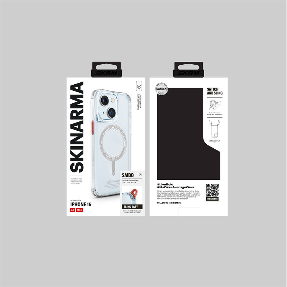 Apple iPhone 15 Case SkinArma Transparent Airbag Design M-safe Charging Feature Saido Cover Light Green