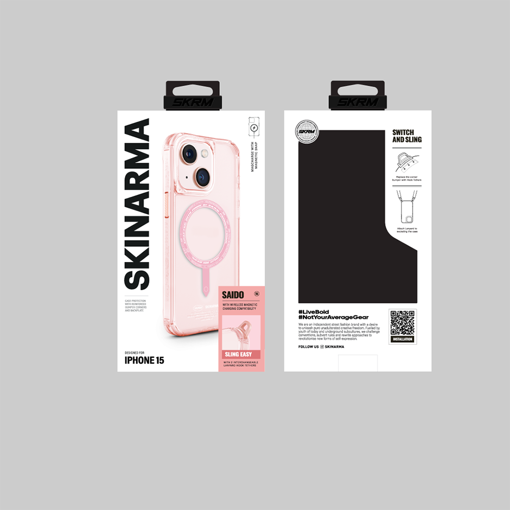 Apple iPhone 15 Case SkinArma Transparent Airbag Design M-safe Charging Feature Saido Cover Light Green