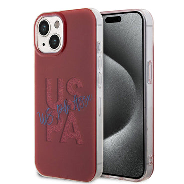 Apple iPhone 15 Kılıf U.S. Polo Assn. Orjinal Lisanslı Simli Parlak Alfabe Tasarım Kapak Lacivert