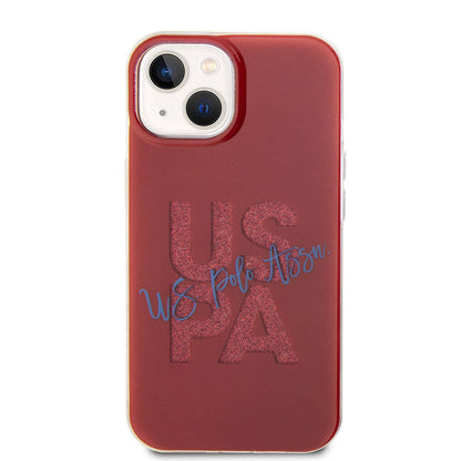 Apple iPhone 15 Kılıf U.S. Polo Assn. Orjinal Lisanslı Simli Parlak Alfabe Tasarım Kapak Mavi