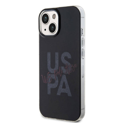 Apple iPhone 15 Kılıf U.S. Polo Assn. Orjinal Lisanslı Simli Parlak Alfabe Tasarım Kapak Mavi