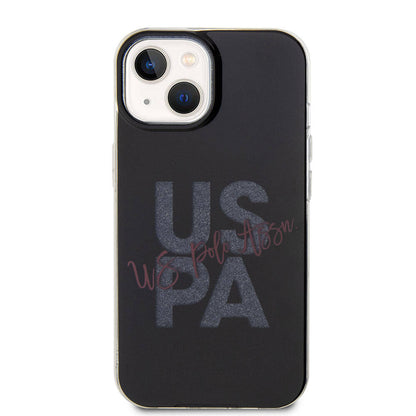 Apple iPhone 15 Kılıf U.S. Polo Assn. Orjinal Lisanslı Simli Parlak Alfabe Tasarım Kapak Lacivert