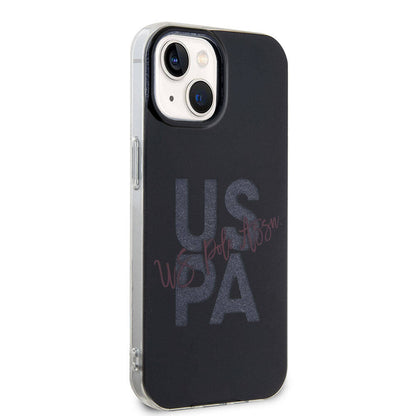 Apple iPhone 15 Kılıf U.S. Polo Assn. Orjinal Lisanslı Simli Parlak Alfabe Tasarım Kapak Mavi