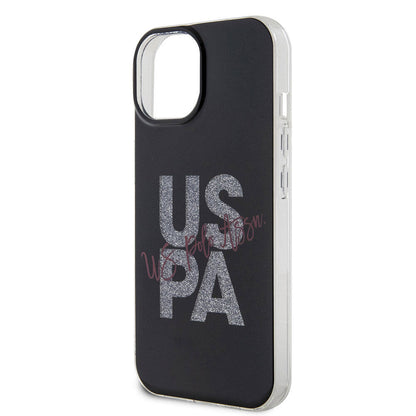 Apple iPhone 15 Kılıf U.S. Polo Assn. Orjinal Lisanslı Simli Parlak Alfabe Tasarım Kapak Mavi