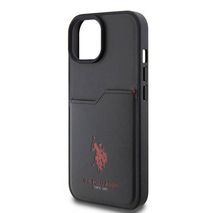 Apple iPhone 15 Kılıf U.S. Polo Assn. Orjinal Lisanslı Baskı Logolu PU Kartlıklı Kapak Mavi