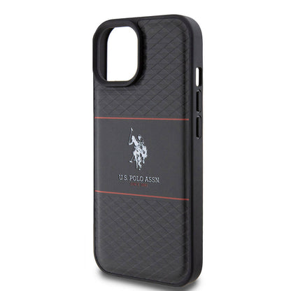 Apple iPhone 15 Kılıf U.S. Polo Assn. Orjinal Lisanslı Deri Şeritli Logo Dizayn Kapak Lacivert