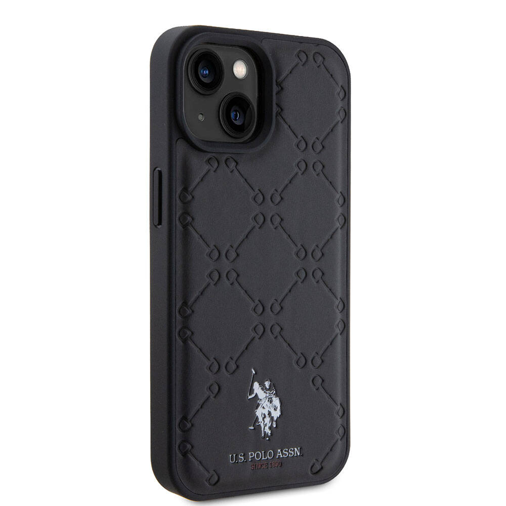 Apple iPhone 15 Kılıf U.S. Polo Assn. Orjinal Lisanslı HS Desenli Baskı Logolu Suni Deri Kapak Siyah