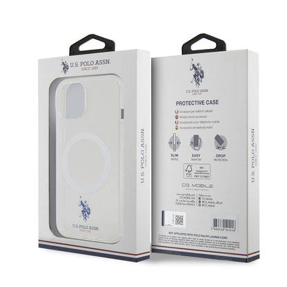 Apple iPhone 15 Kılıf U.S. Polo Assn. Orjinal Lisanslı M-safe Şarj Özellikli Transparan Tasarım Kapak Renksiz