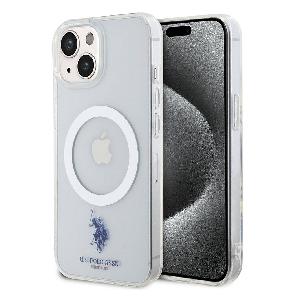 Apple iPhone 15 Kılıf U.S. Polo Assn. Orjinal Lisanslı M-safe Şarj Özellikli Transparan Tasarım Kapak Renksiz