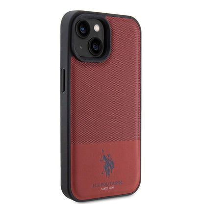 Apple iPhone 15 Kılıf U.S. Polo Assn. Orjinal Lisanslı Suni Deri Arka Yüzey Baskı Logolu Örgü Desenli Kapak Siyah