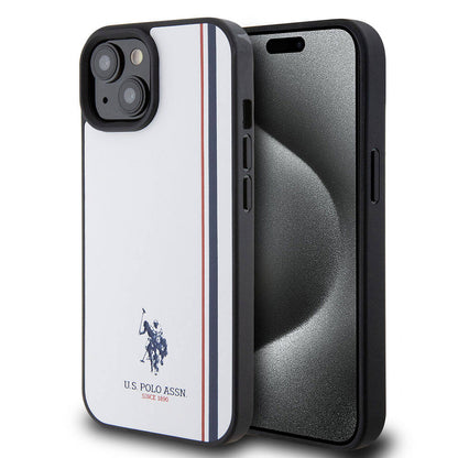 Apple iPhone 15 Kılıf U.S. Polo Assn. Orjinal Lisanslı Üç Renk Şerit Tasarımlı Baskı Logolu Kapak Kırmızı