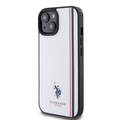 Apple iPhone 15 Kılıf U.S. Polo Assn. Orjinal Lisanslı Üç Renk Şerit Tasarımlı Baskı Logolu Kapak Kırmızı