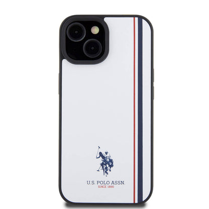 Apple iPhone 15 Kılıf U.S. Polo Assn. Orjinal Lisanslı Üç Renk Şerit Tasarımlı Baskı Logolu Kapak Kırmızı