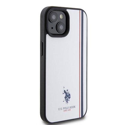Apple iPhone 15 Kılıf U.S. Polo Assn. Orjinal Lisanslı Üç Renk Şerit Tasarımlı Baskı Logolu Kapak Siyah