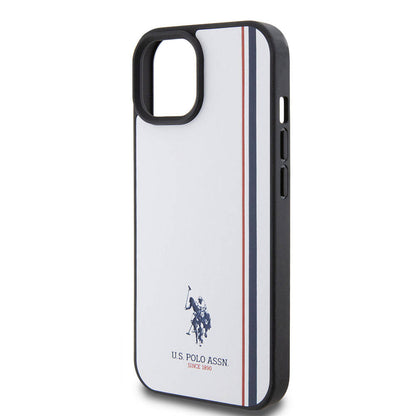 Apple iPhone 15 Kılıf U.S. Polo Assn. Orjinal Lisanslı Üç Renk Şerit Tasarımlı Baskı Logolu Kapak Kırmızı
