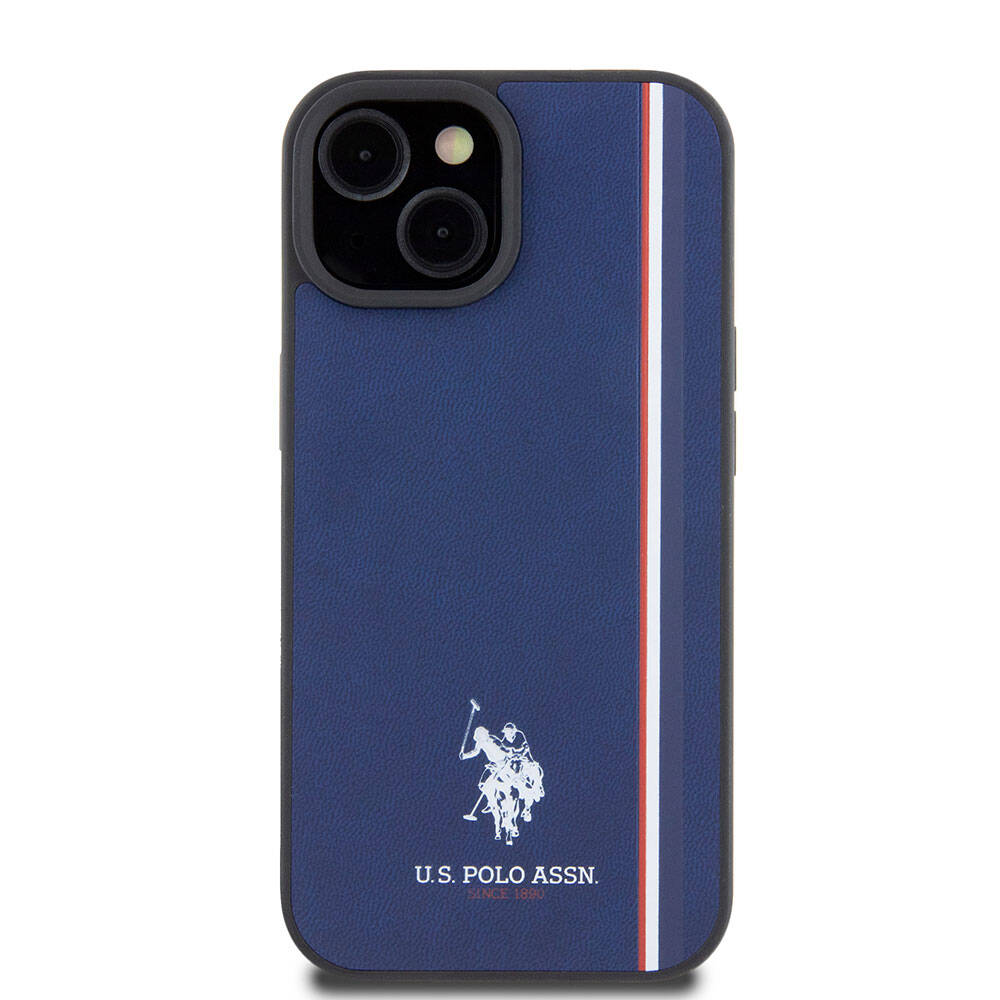 Apple iPhone 15 Kılıf U.S. Polo Assn. Orjinal Lisanslı Üç Renk Şerit Tasarımlı Baskı Logolu Kapak Lacivert