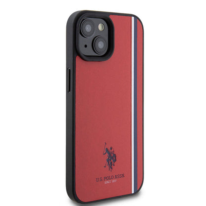 Apple iPhone 15 Kılıf U.S. Polo Assn. Orjinal Lisanslı Üç Renk Şerit Tasarımlı Baskı Logolu Kapak Siyah