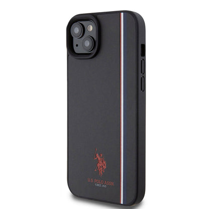Apple iPhone 15 Kılıf U.S. Polo Assn. Orjinal Lisanslı Üç Renk Şerit Tasarımlı Baskı Logolu Kapak Lacivert