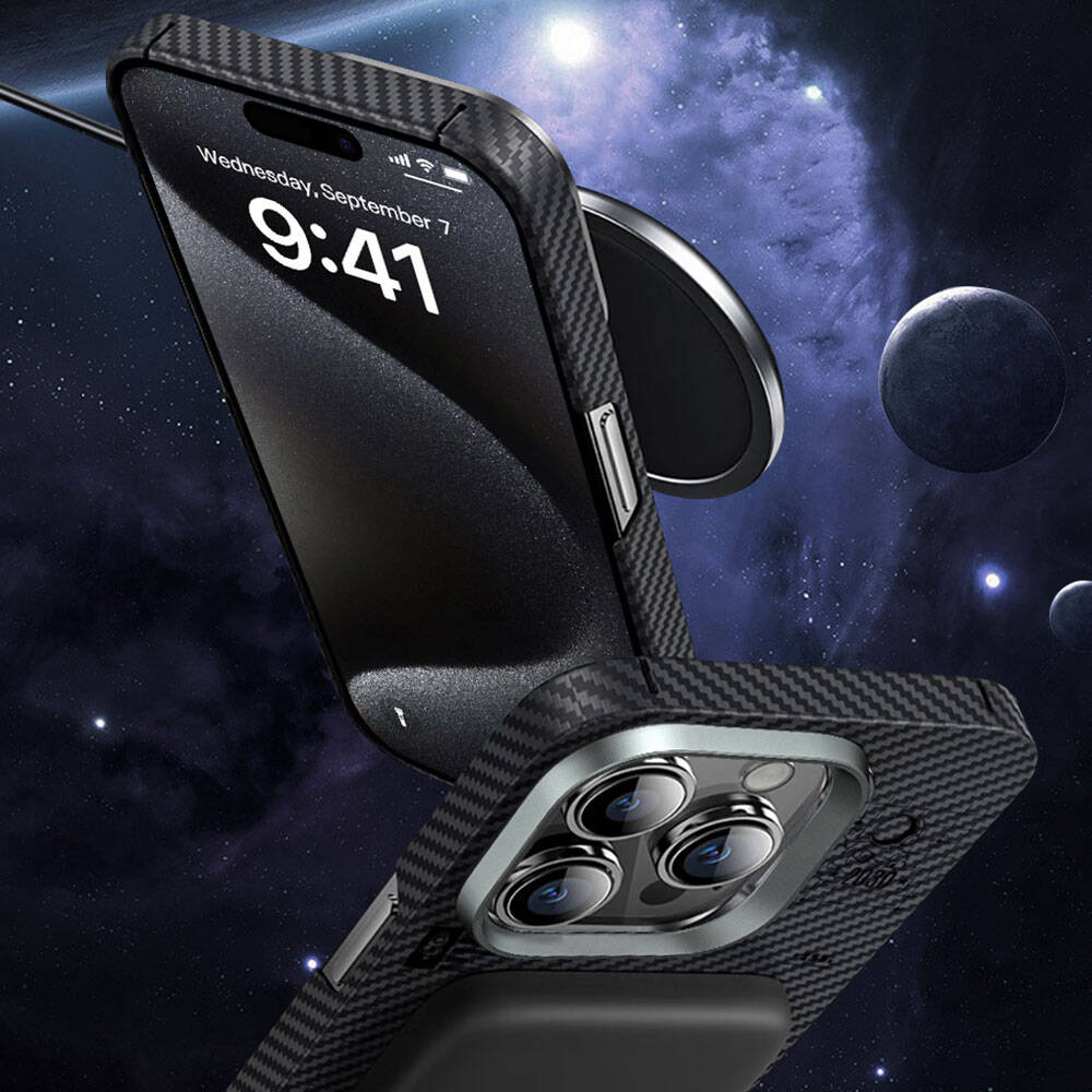Apple iPhone 15 Case Wiwu KJZ-017 Carbon Fiber 600D Explore Kevlar Cover Black 
