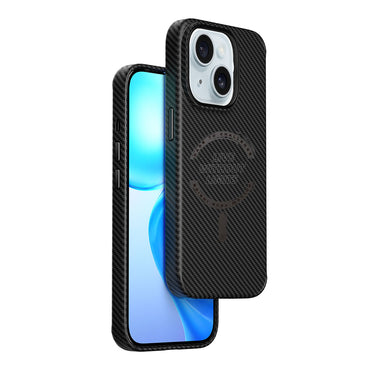 Apple iPhone 15 Case Wiwu LCC-107 Carbon Fiber M-safe Charging Feature Camera Protection Cabon Cover Black-Blue 