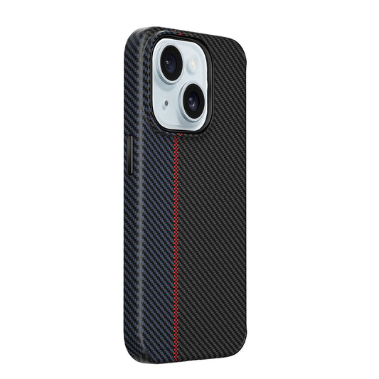 Apple iPhone 15 Case Wiwu LCC-107 Carbon Fiber M-safe Charging Feature Camera Protection Cabon Cover Black-Blue 