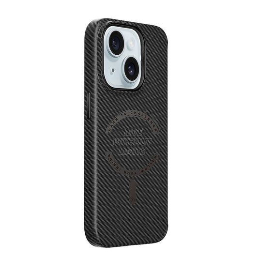 Apple iPhone 15 Case Wiwu LCC-107 Carbon Fiber M-safe Charging Feature Camera Protection Cabon Cover Black 